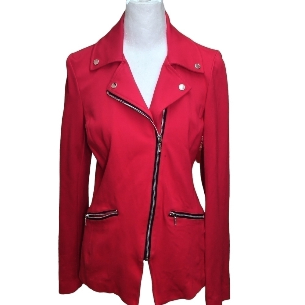 Roz & Ali Super Cute Red Jacket with Front Pockets and Zipper EUC size XS